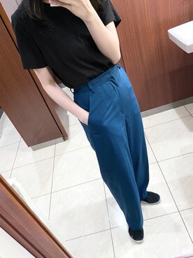 「LAGUA GEM（ラグアジェム）のSTRAIGHT SUITパンツ（その他パンツ、ブルー系）」を使った、ごりささん（レディース・156cm）の夏コーディネート