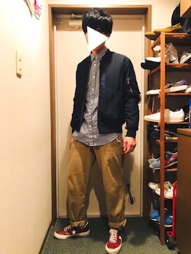 「Champion（チャンピオン）のアイテム（チノパンツ）」を使った、REIさん（メンズ・176cm）の秋コーディネート