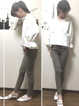 「カーキ×ホワイト」｜Manami⑅◡̈*さん（レディース・171cm）の春コーディネート