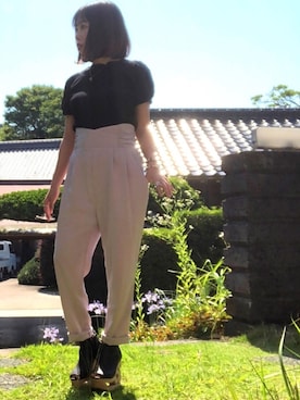 「リブニット」｜「アイテム（ブーティ）」を使った、ルルぴさん（レディース・150cm）の夏コーディネート