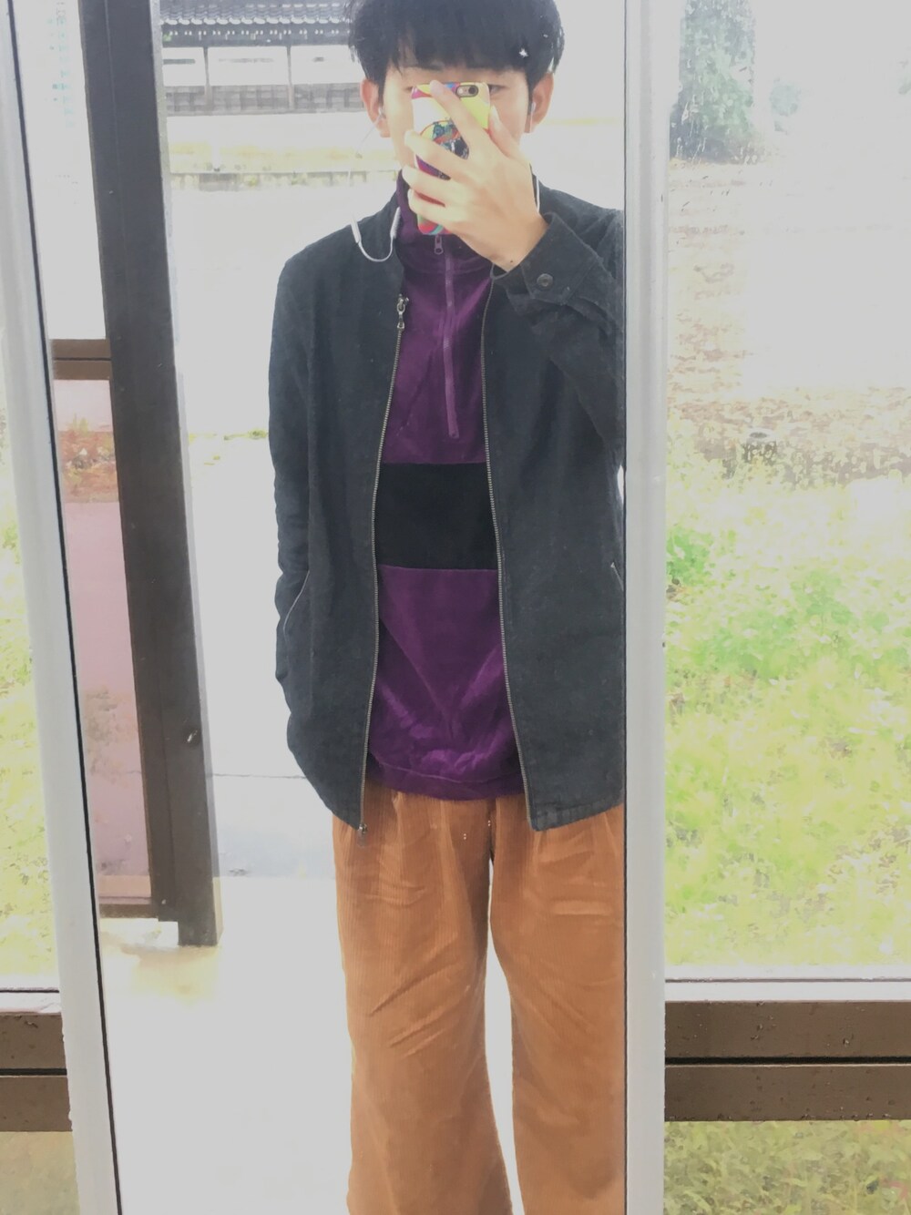「秋服準備はじめました、デニムジャケット、バンドカラージャケット、コーデュロイ、ワイドパンツ、ベロア」｜「Mossimoのアイテム（デニムジャケット、ブラック系）」を使った、なみお７９%〰〰〰さん（メンズ・175cm）の秋コーディネートの1枚目の写真