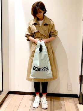 「ディーゼル」｜「アイテム（トレンチコート）」を使った、oosejunkoさん（レディース・161cm）の冬コーディネート