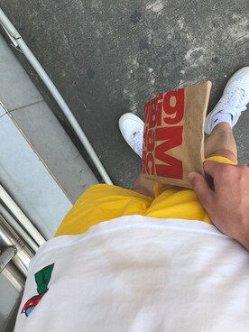 「アイテム（カーゴパンツ、イエロー系）」を使った、初学者さん（メンズ・172cm）の夏コーディネート