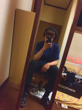 「ポケットＴシャツ」｜「アイテム（ハンチング/ベレー帽）」を使った、uさん（メンズ・165cm）の夏コーディネート