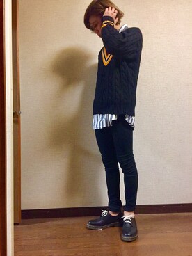 「jiggys shop（ジギーズショップ）のアイテム（チノパンツ）」を使った、uさん（メンズ・165cm）の冬コーディネート
