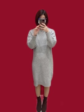 「GU（ジーユー）のアイテム（ワンピース、グレー系）」を使った、Yuki さん（レディース・162cm）の冬コーディネート