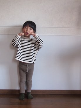 「アイテム（ソックス/靴下、グリーン系）」を使った、yu.さん（キッズ・130cm）の冬コーディネート