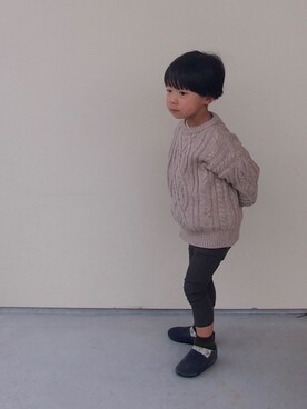 「アイテム（ソックス/靴下、グリーン系）」を使った、yu.さん（キッズ・130cm）の冬コーディネート