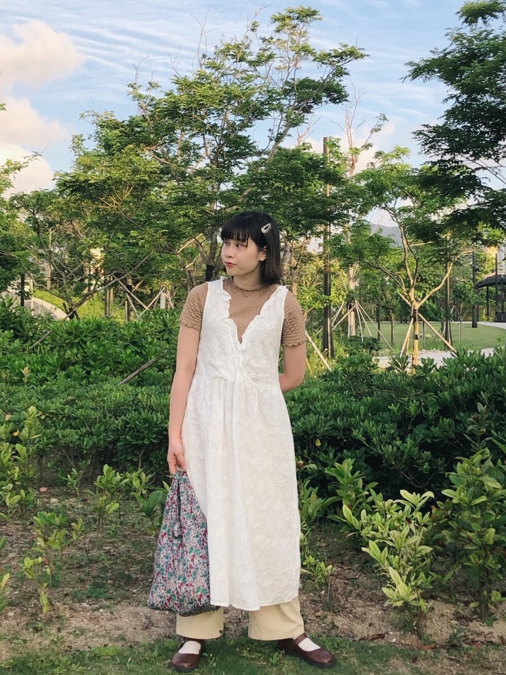 「w closetのペイズリー柄総刺繍レースワンピース（ワンピース、ホワイト系）」を使った、bincyさん（レディース・158cm）の春コーディネートの1枚目の写真