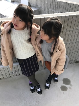 「アイテム（ダッフルコート）」を使った、なゆらむさん（キッズ・110cm）の冬コーディネート
