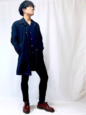 「アイテム（ステンカラーコート）」を使った、伊吹たろう拓巳(しののめ)さん（メンズ・164cm・20代）の春コーディネート
