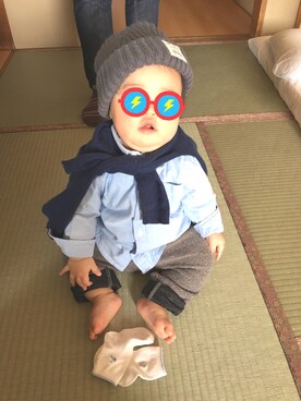 「お正月」｜「アイテム（ニットキャップ/ビーニー）」を使った、Shiiiiiiiiiiさん（キッズ・70cm）の冬コーディネート