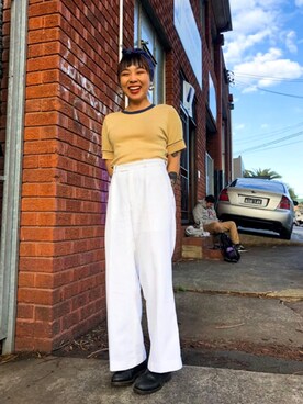 「LEVI'S VINTAGE CLOTHING（リーバイスビンテージクロージング）のアイテム（Tシャツ/カットソー、ベージュ系）」を使った、Chermeddさん（レディース）の春コーディネート