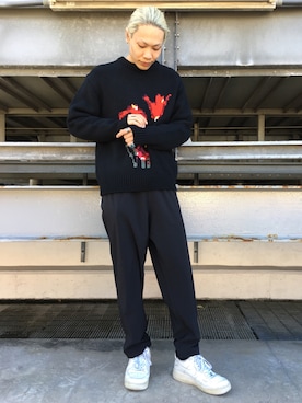 「soe（ソーイ）のアイテム（ニット/セーター）」を使った、湯原健太さん（メンズ・178cm）の秋コーディネート