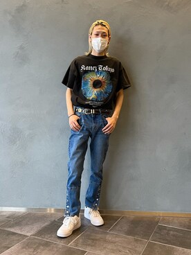 「KaneZ（ケインズ）のアイテム（Tシャツ/カットソー）」を使った、湯原健太さん（メンズ・178cm）の春コーディネート