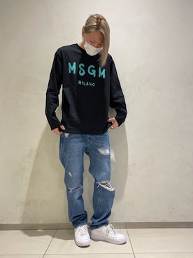 「MSGM（エムエスジーエム）のアイテム（Tシャツ/カットソー）」を使った、湯原健太さん（メンズ・178cm）の春コーディネート