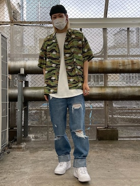 「A4A（エーフォーエー）のA4A/エーフォーエー/40s強撚糸ラウンドTシャツ（Tシャツ/カットソー）」を使った、湯原健太さん（メンズ・178cm）の春コーディネート