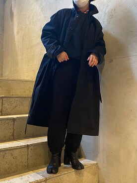 「オールブラック」｜「アイテム（ステンカラーコート）」を使った、増井春妃/masui haruhiさん（レディース・162cm）の春コーディネート