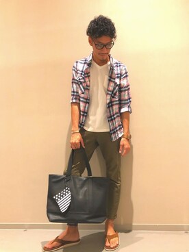 「アイテム（トートバッグ）」を使った、KIKUCHIさん（メンズ・178cm）の夏コーディネート
