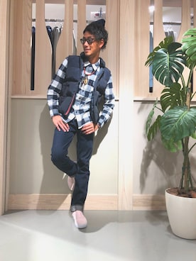 「アイテム（ダウンベスト）」を使った、KIKUCHIさん（メンズ・178cm）の秋コーディネート