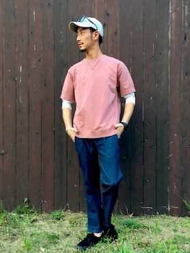 「FRUIT OF THE LOOM（フルーツオブザルーム）のアイテム（キャップ）」を使った、KIKUCHIさん（メンズ・178cm）の春コーディネート