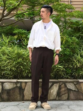 coen｜松本幸弦使用「coen（USAコットンクルーネックTシャツ）」的時尚穿搭