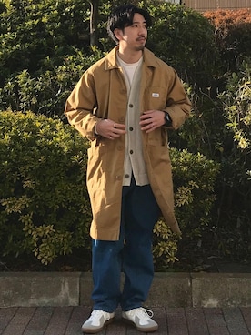 「coen（コーエン）のアイテム（ステンカラーコート）」を使った、松本幸弦さん（メンズ・162cm）の冬コーディネート