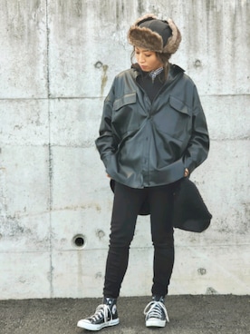 「※ALPHA（アルファ）のアイテム（キャップ）」を使った、かーちんさん（レディース・156cm）の秋コーディネート