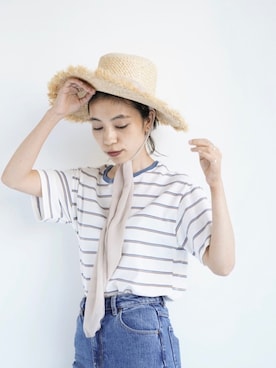 「VANNIE U（ヴァニーユー）のアイテム（帽子）」を使った、赤羽さん（レディース・163cm）の夏コーディネート