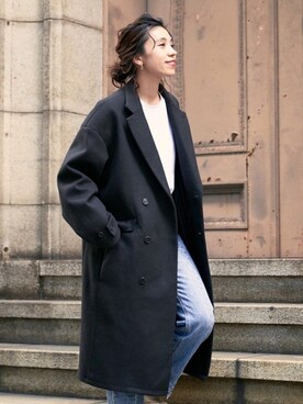 「定番」｜「アイテム（チェスターコート）」を使った、赤羽さん（レディース・163cm）の秋コーディネート