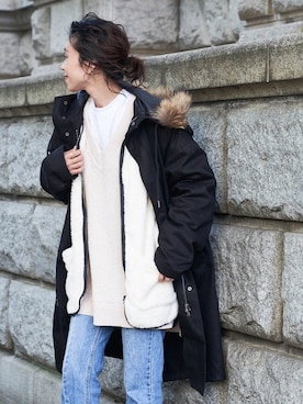 「CASPER JOHN（キャスパージョン）のアイテム（モッズコート）」を使った、赤羽さん（レディース・163cm）の秋コーディネート