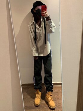 「A land（エーランド）のアイテム（帽子）」を使った、Ins@Junlaylaさん（レディース・165cm）の冬コーディネート