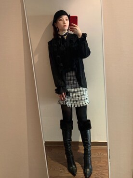 「skirt」｜「アイテム（帽子）」を使った、Ins@Junlaylaさん（レディース・165cm）の冬コーディネート