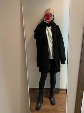 「A land（エーランド）のアイテム（帽子）」を使った、Ins@Junlaylaさん（レディース・165cm）の冬コーディネート