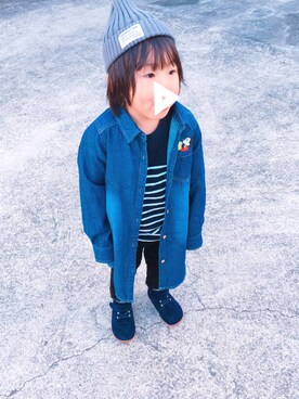 「息子」｜「アイテム（デニムジャケット）」を使った、r_kunさん（キッズ・100cm）の冬コーディネート
