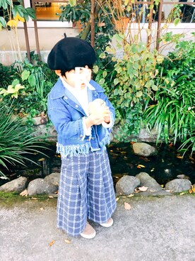 「息子」｜「アイテム（デニムジャケット）」を使った、r_kunさん（キッズ・100cm）の秋コーディネート