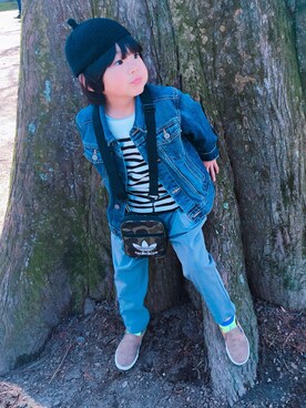 「BREEZE（ブリーズ）のアイテム（スラックス）」を使った、r_kunさん（キッズ・100cm）の春コーディネート