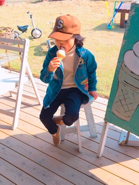 「息子コーデ」｜「アイテム（デニムジャケット）」を使った、r_kunさん（キッズ・100cm）の春コーディネート