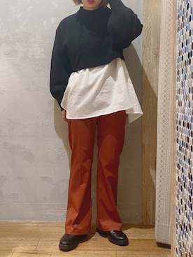 「earth music&ecology（アースミュージックアンドエコロジー）のアイテム（ニット/セーター、ブラック系）」を使った、miku u.さん（レディース・153cm）の冬コーディネート