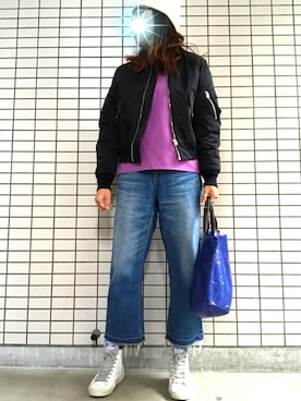 「beautiful people（ビューティフルピープル）のアイテム（MA-1）」を使った、8aaaaayanさん（レディース・157cm）の秋コーディネート