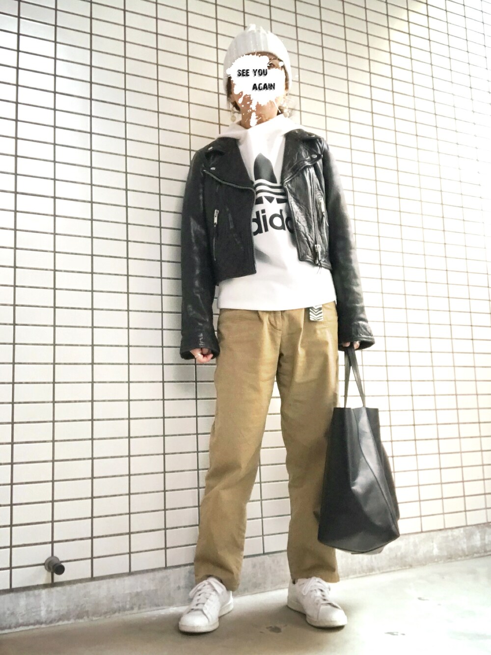 「大人カジュアル、フーディー、チノパン、ootd」｜「UNITED ARROWSのUAW コットン リブ ニットキャップ◆（ニットキャップ/ビーニー、ホワイト系）」を使った、8aaaaayanさん（レディース・157cm）の春コーディネートの1枚目の写真