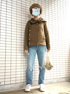 「リネンシャツ」｜「アイテム（ブルゾン）」を使った、8aaaaayanさん（レディース・157cm）の春コーディネート
