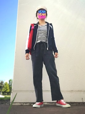 「マリンキャップ」｜「アイテム（ジャージ）」を使った、8aaaaayanさん（レディース・157cm）の春コーディネート