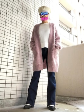 「モヘアカーディガン」｜「アイテム（ハンチング/ベレー帽）」を使った、8aaaaayanさん（レディース・157cm）の冬コーディネート