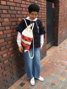 「マリンコーデ」｜「アイテム（スリッポン）」を使った、増田彩華さん（レディース・164cm）の春コーディネート