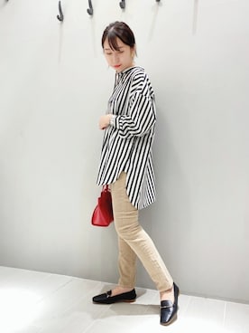 「スタンドカラーシャツ」｜reikaさん（レディース・160cm）の秋コーディネート
