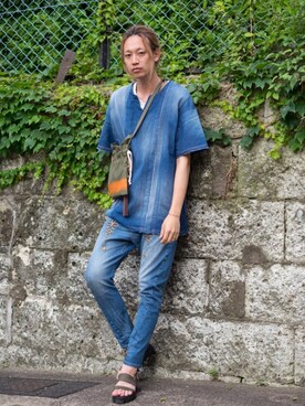 「glamb（グラム）のアイテム（サンダル）」を使った、maruさん（メンズ・186cm）の夏コーディネート