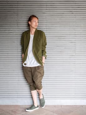 「glamb（グラム）のアイテム（スリッポン）」を使った、maruさん（メンズ・186cm）の夏コーディネート