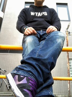 「WTAPS（ダブルタップス）のアイテム（パーカー、ブラック系）」を使った、wtapsおじさんさん（メンズ・171cm）の春コーディネート