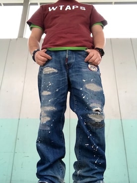 「WTAPS（ダブルタップス）のアイテム（Tシャツ/カットソー、レッド系）」を使った、wtapsおじさんさん（メンズ・171cm）の春コーディネート